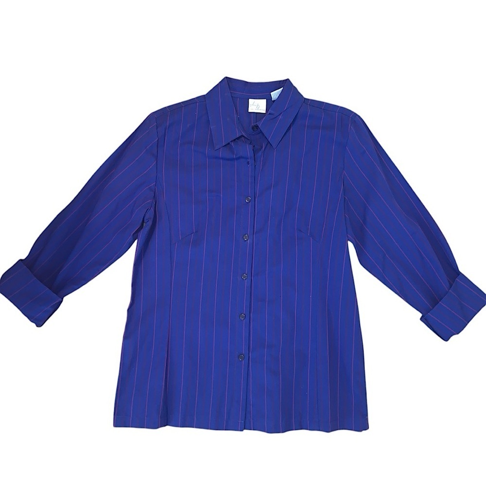 Vintage Women's Pinstripe Tailored Button Down Ship In Shore